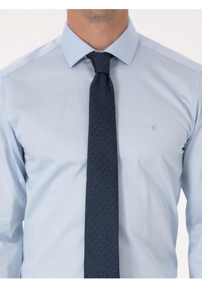 Cacharel Açık Mavi Slim Fit %100 Pamuk Yarım İtalyan Yaka Klasik Gömlek Denım