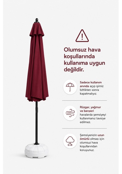 Alubrella Bordo 210x210 Kare 8 Çelik Tel Bahçe Şemsiyesi Bidonlu