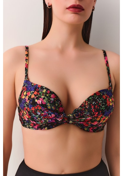 Suwen Garden Önden Bağcıklı Full Dolgulu Bikini Üst Sb2564011061106 Siyah Çiçek Desenli