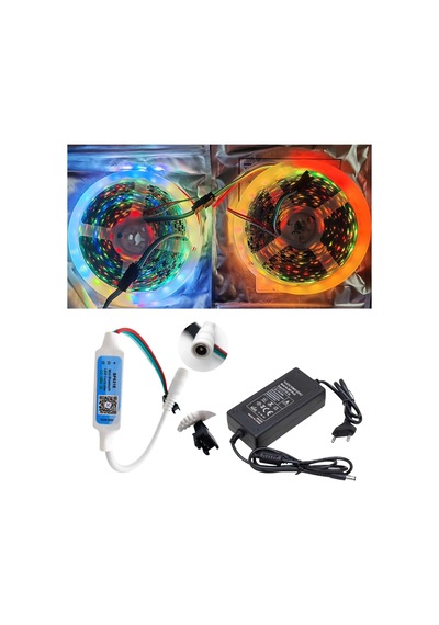 10 Metre 12v İç Mekan 60 Pixel Ledli Bluetooth Cep Telefonundan Kumandalı 8a Plastik Adaptörlü Set