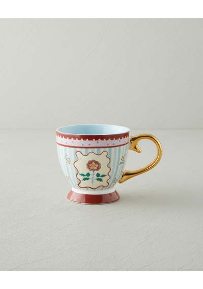 Nostalgic Wildflower New Bone China Kupa 460 Ml Mavi Bordo