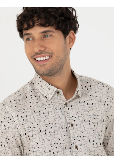 Pierre Cardin Erkek Bej Desenli Gömlek 50276009-vr011 Bej