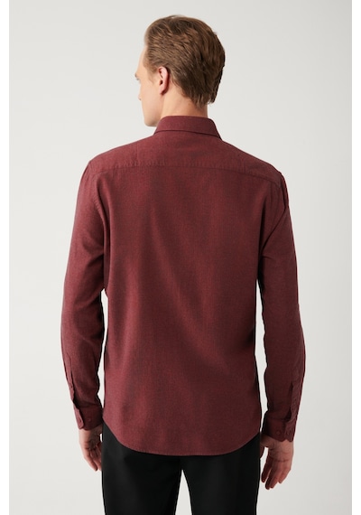 Avva Erkek Bordo Düğmeli Yaka Balıksırtı Flanel Regular Fit Gömlek B002033 Bordo