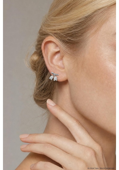 Rose 18 Ayar Beyaz Altın Kaplama Gümüş Flat-lobe Piercing