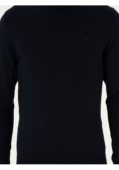 Cacharel Lacivert Slim Fit Yün Karışımlı Çeyrek Balıkçı Yaka Basic Triko Kazak