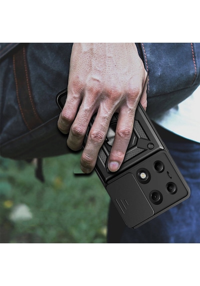 Zore Redmi Note 13 Pro 4g Kılıf Magnetik Standlı Kamera Korumalı Ogaa Sürgülü Vega Kapak - Siyah