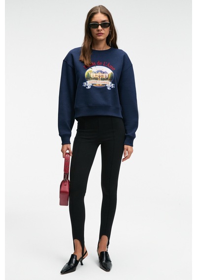 ETHIQUET TAL ERA Kadın Önü Baskılı Yuvarlak Yaka Lacivert Sweatshirt