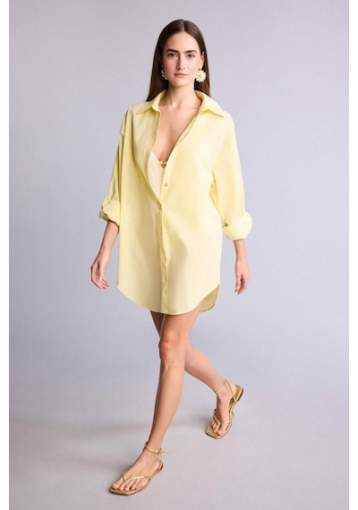 DeFacto Regular Fit Pamuklu Plaj Gömleği-Fall in Love W8241AZ25SMYL118 Sarı