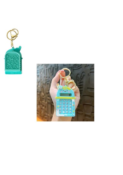 Mini 8 Haneli Hesap Makineli Labirent Oyunlu Karikatür Anahtarlık 1 Adet Ebat:7,3 Cm X 4,8 Cm Turkuaz