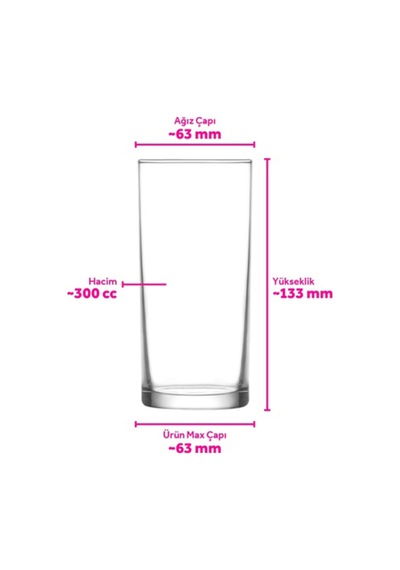 Lav Glory Cam Meşrubat Bardağı 6'lı 300 ml (Limonata Bardağı )