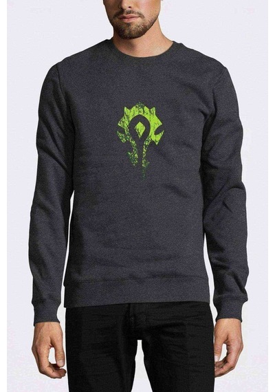 Horde Logo Baskılı Füme Erkek Örme Sweatshirt