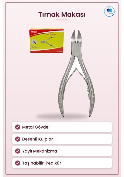 Tırnak Makası Pensi Kesici Metal Gövdeli Pedikür Manikür El Ve Ay