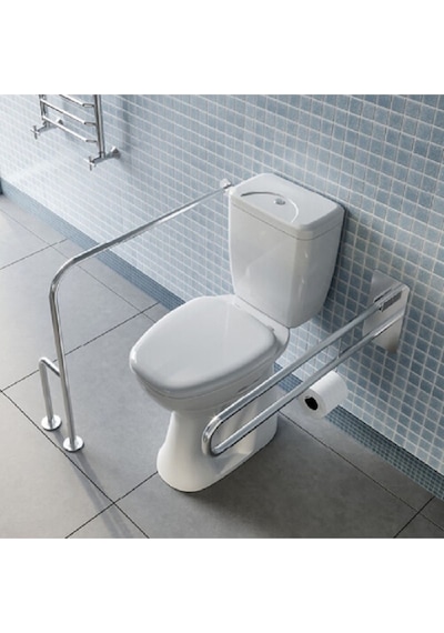 Yaşlı, Hasta Ve Engelli 2 Parça Tutunma Barı Wc Kağıtlıklı Hareketli Ve Yerden Duvara Döner Ayak Gri