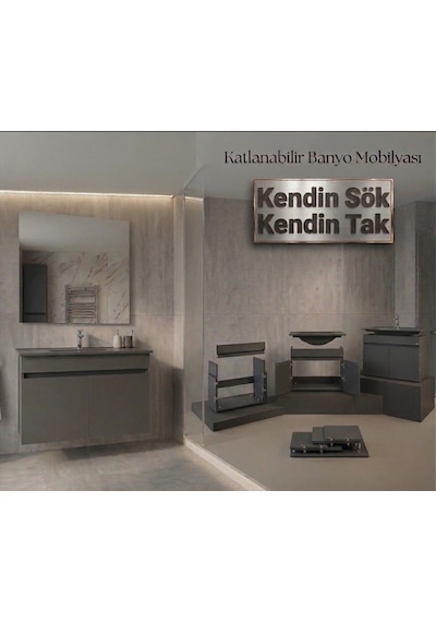 Creavit Flexio 80 Cm Katlanabilir Banyo Dolabı Antrasit Set