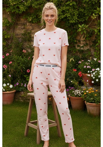 Siyah İnci Lastikli Fitilli Kaşkorse Örme Pijama Takım 26120601 Pembe