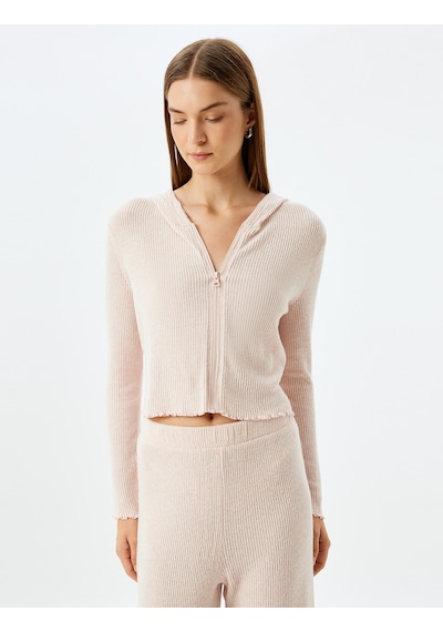 Koton Yumuşak Dokulu Kapüşonlu Örme Crop Pijama Üstü Pembe 5wlk40168mk Gül Gülkurusu