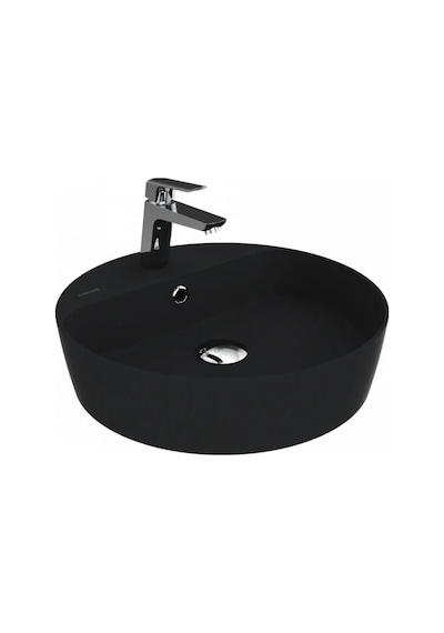 Creavit Loop LP146 Yuvarlak Batarya Delikli Masaüstü Setüstü Çanak Lavabo Mat Siyah 45 CM