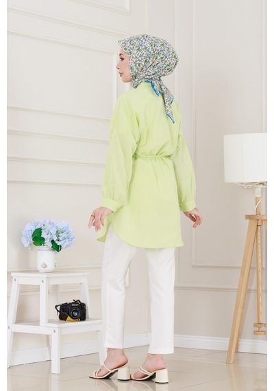 Sevitli Önü Ekli Bol Kalıp Tunik-sarı-5205 Sarı