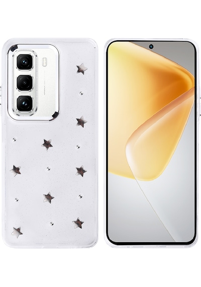 İnfinix Hot 50 Pro 4g Kılıf Airbag Tasarımlı Simli Şeffaf Kutup Kapak - Yıld Yıldız Yıldız