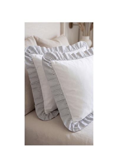 2'li Pamuklu Kumaş Çizgili Fırfırlı Yastık Kılıfı50x70 Cm Gri - 905308848 Gri