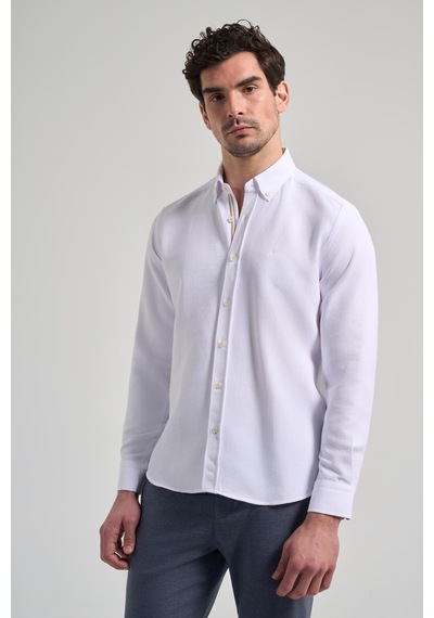 İmza Uzun Kol Desenli Armürlü Düğmeli Yaka Cepsiz Pamuklu Casual Slim Fit Gömlek 1004250206 Beyaz İmza Uzun Kol Desenli Armürlü Düğmeli Yaka Cepsiz Pamuklu Casual Slim Fit Gömlek 1004250206 Beyaz