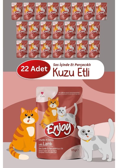 Enjoy Kuzu Etli Kedi Konserve Maması, 85g X 22 Adet