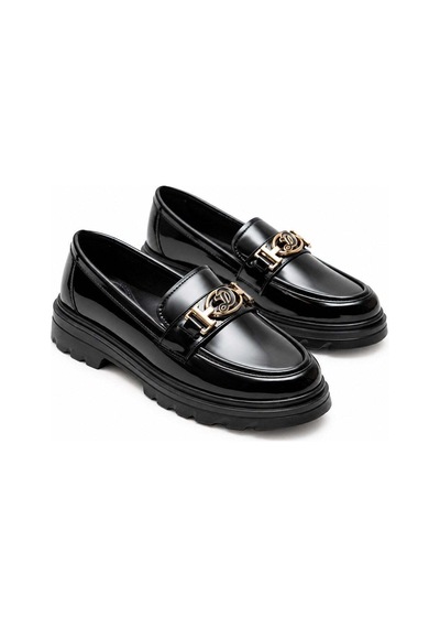 Modafocus Altın Tokalı Rugan Ortopedik Loafer - Siyah Siyah