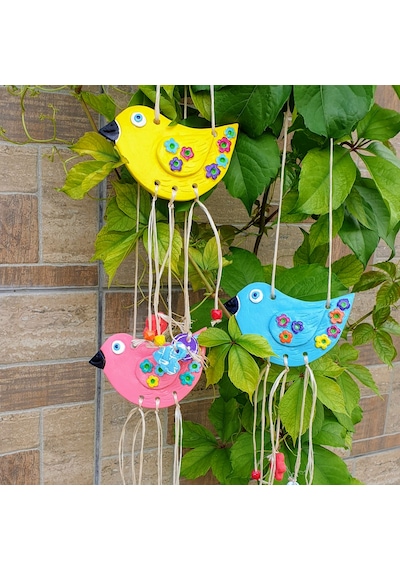3 Lü Set Dekoratif Balkon Bahçe Ev Duvar Süsü, Sarı Pembe Mavi, El Yapımı Asılabilir Duvar Dekorasyonu Sarı-mavi-pembe
