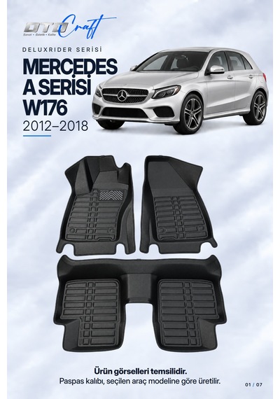 Otocraft Mercedes A Serisi W176 2012-2018 Araca Özel Deluxrider Lüks Havuzlu Paspas 3 Parça