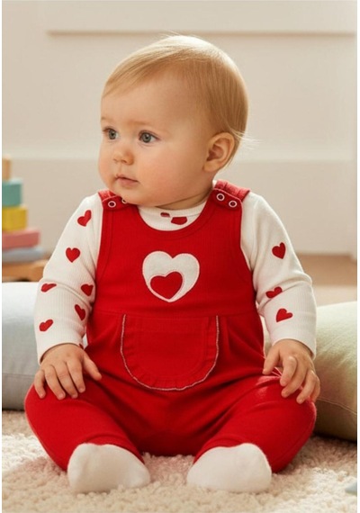Altıntaş Baby Kalpli Süzene Kız Bebek Tulum Kırmızı Kırmızı
