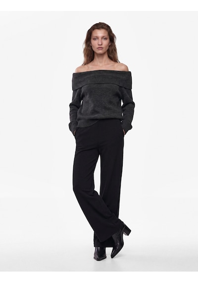 Koton Normal Bel Straight Fit Geniş Paça Kumaş Pantolon Siyah 7wak40130ek