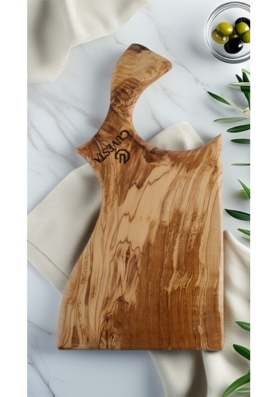 Zeytin Ağacı El Yapımı Balta Şekli Kesme Tahtası 35x18 Cm Ahşap