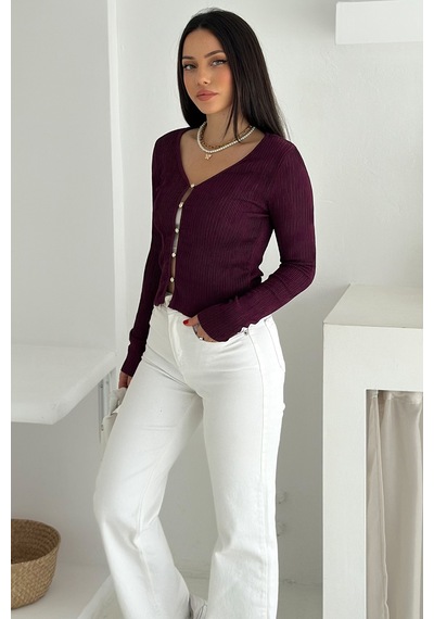 Noa & Noa Kadın Düğme Detaylı Fit Triko Bluz Zarif & Modern Stil Bordo Noa & Noa Kadın Düğme Detaylı Fit Triko Bluz Zarif & Modern Stil Bordo