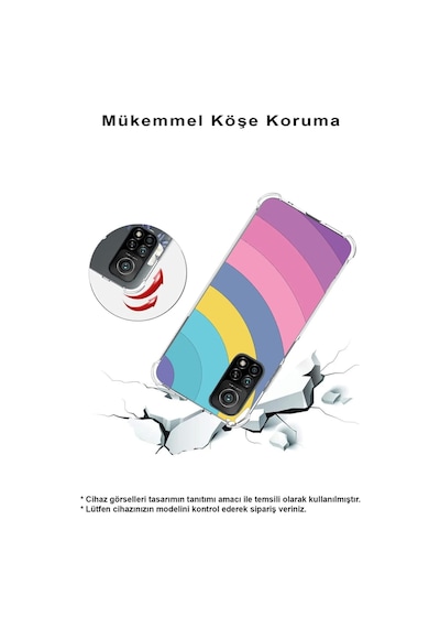 Tecno Camon 18 Uyumlu Köşe Korumalı Renk Cümbüşü B Tasarımlı Şeffaf Silikon Kılıf