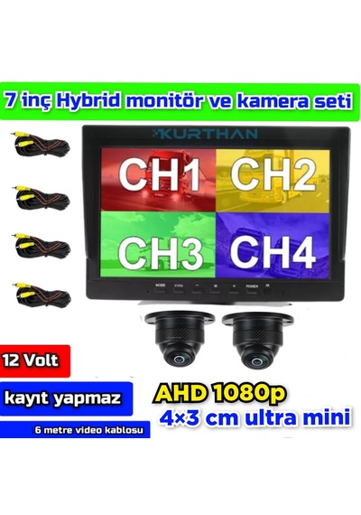 7''ekran + 2 Adet 150'' Ahd 1080p Ultra Mini Kamera Kayıt Yapmaz