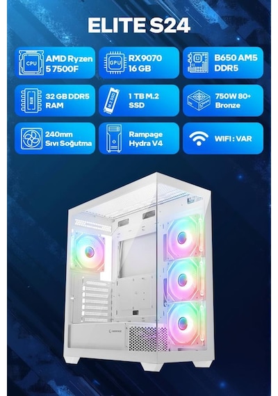 Game Garaj ELITE S24 R5-7500F 32 GB 1 TB SSD RX9070 Free Dos Oyuncu OEM Paket
