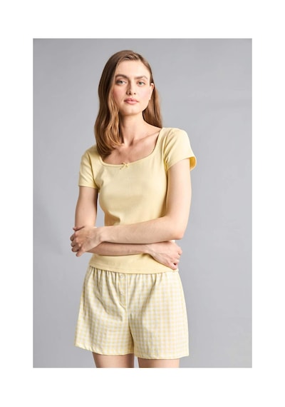 Defacto Regular Fıt Kısa Kollu 2li Kareli Şortlu Ribana Açık Sarı Pijama Takım G9860ax26smyl83 Sarı-yl83