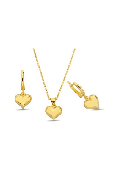 925 Ayar Gümüş Kalp Set Gold