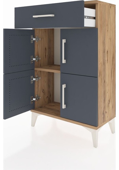 Arges Komodin Tek Raflı Tek Çekmeceli 4 Kapaklı 60x30x96 Çam-antrasit Atlas Çam
