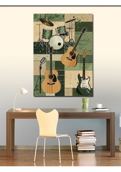 Kanvas Tablo Müzik Aletleri Ve Retro Stil 50cmx70cm