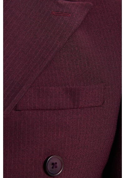 Tudors Erkek Slim Fit Sivri Yaka Çizgili Kapaklı Cepli Bordo Takım Elbise-41959 Bordo