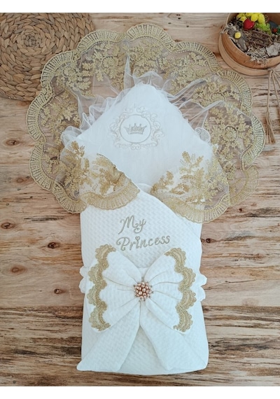 My Princess Ecru Kız Bebek Kundağı Kız Bebek Dış Kundak Battaniyesi Hastane Çıkışı Kundak Ekru