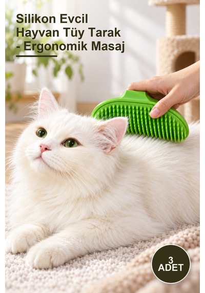 3 Adet Silikon Evcil Hayvan Tüy Tarak - Ergonomik Masaj
