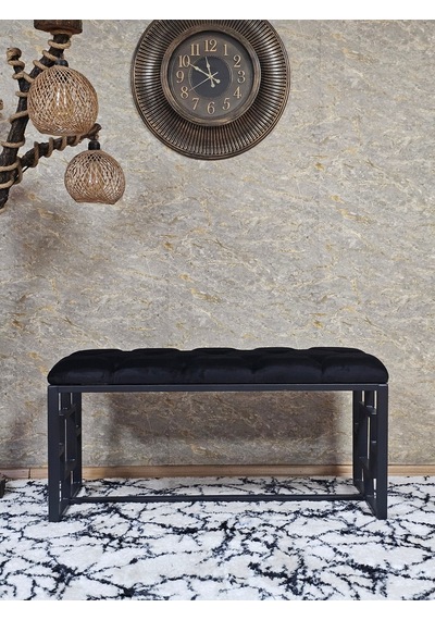 Zafir Siyah Boyalı İçi Kareli Diktörtgen 100 Cm X 40 Cm Oturak Puf - Bench - Makyaj Oturağı - Oturak Siyah
