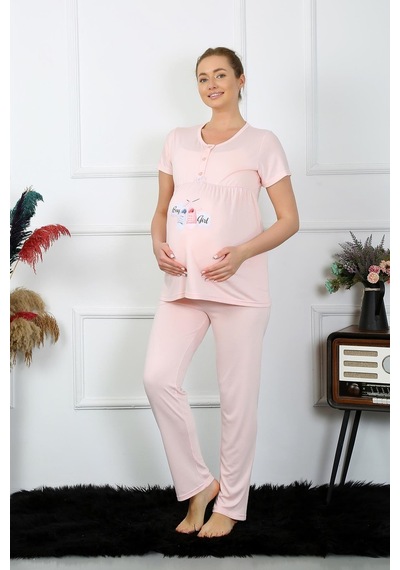 Akbeniz Kadın Kısa Kol Hamile Lohusa Pijama Takımı Pudra 45210-pudra