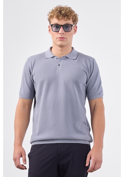 Dufy Gri Polo Düğme Yaka Düz Renk Slim Fit Erkek Triko Gri