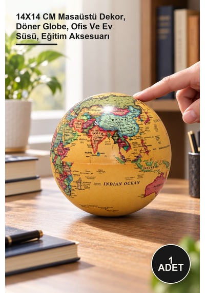 1 Adet Masa Üstü Dönen Dünya Küre 14x14 Cm Masaüstü Dekor, Döner Globe, Ofis Ve Ev Süsü, Eğitim Aksesuarı