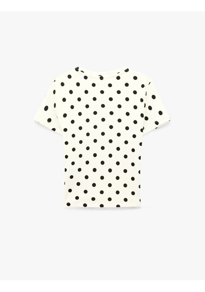 Koton Pamuklu Slim Fit Bisiklet Yaka Puantiyeli Kısa Kollu Tişört Ekru Desenli 6sal10902ık