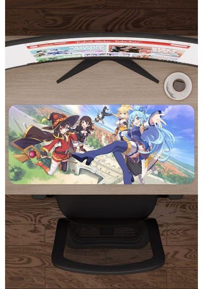 Konosuba Kaymaz Dikişli Kauçuk Oyuncu Mousepad V2 - 70x30 Xl Gaming Mouse Pad Fare Altlığı