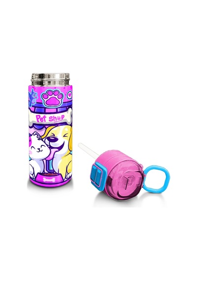 Coral High Kids Kedi Köpek Desenli Pipetli Ve Direkt İçim Çelik Termos 500 Ml 31810 Pembe - Koyupembe